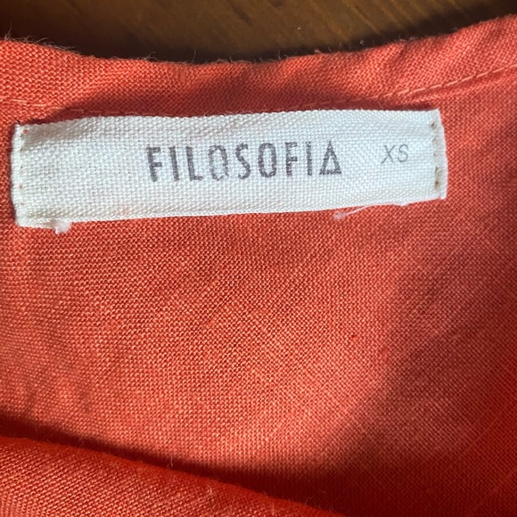 Filosofia Women’s 100% Linen Dress Spice Orange Double V-Neck Pockets Size XS - Picture 7 of 13